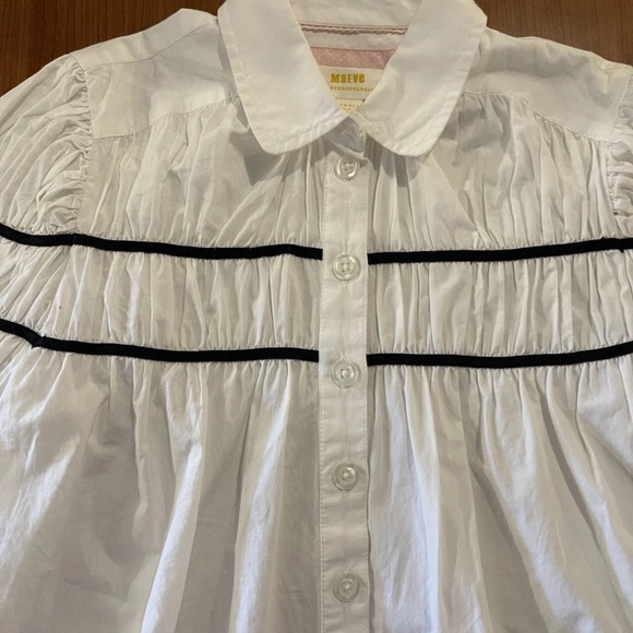 Anthropologie Maeve Leandra Blouse XXS Shirred Yoke Feminine Classic Classy - Picture 2 of 8